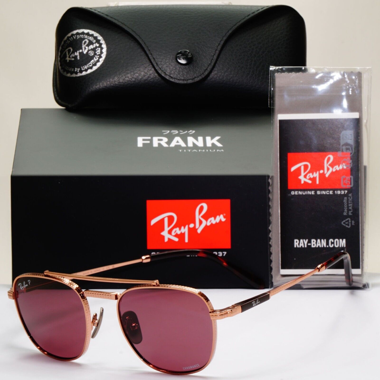 Ray-Ban Sunglasses Frank II Titanium Polarized Rose Gold RB 8258 3140/AF 51mm