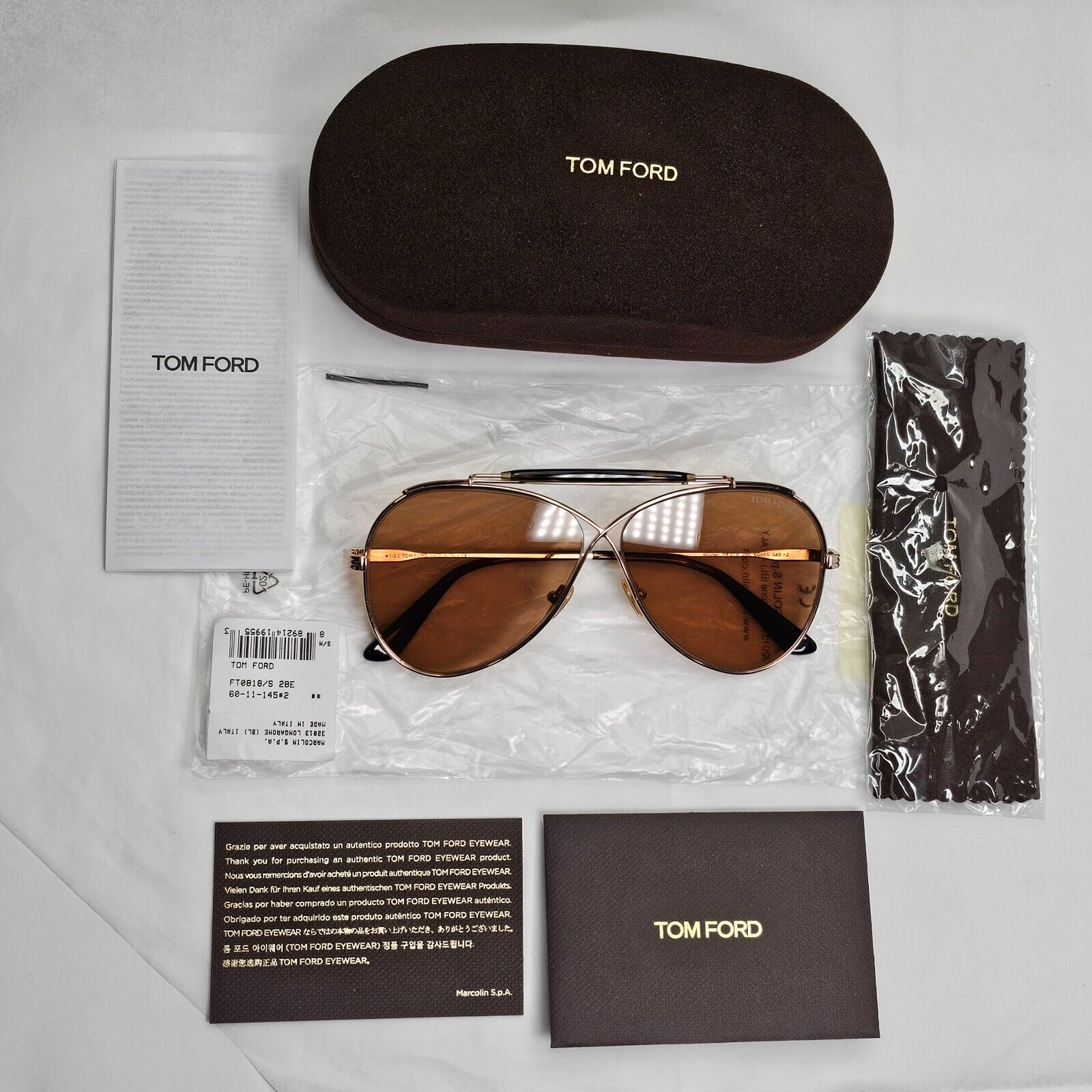 Tom Ford Sunglasses Holden Pilot Gold Brown Metal FT0818 TF 818 28E 60mm