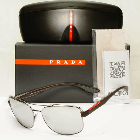 Prada Silver Mirror Sunglasses Mens Brown Sport Linea Rossa Red SPS 57V 5AV-09F