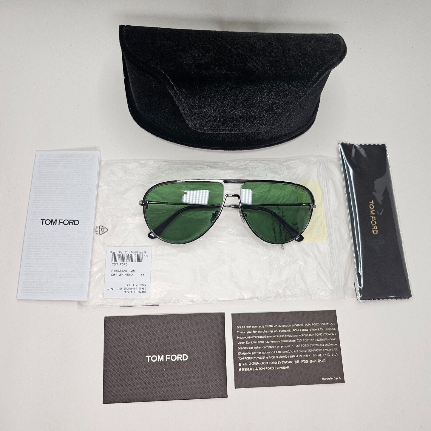 Tom Ford Sunglasses Theo Gunmetal Green Metal Pilot FT0924 TF 924 12N 60mm