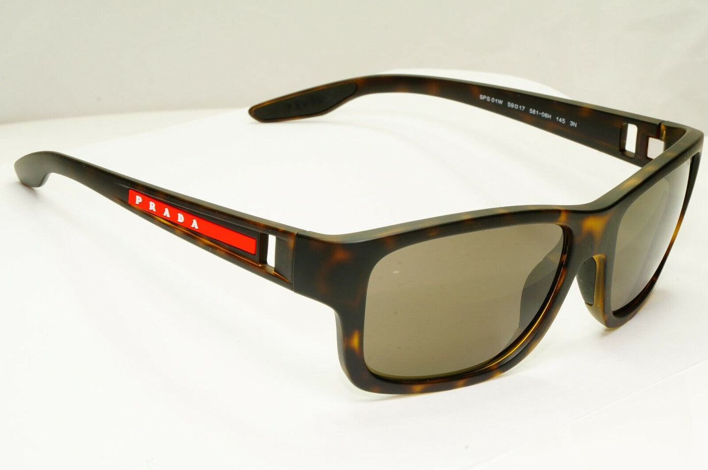 Prada Tortoiseshell Brown Sunglasses Red Stripe Mens SPS 01W 681-06H PS01WS