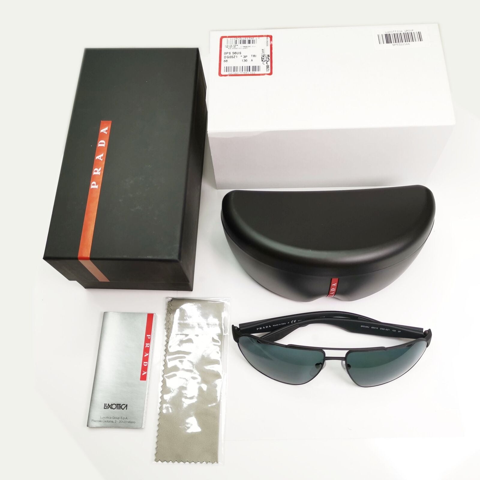 Prada Polarised Black Sunglasses Wrap Grey Pilot Mens PS56US SPS 56U DG0-5Z1