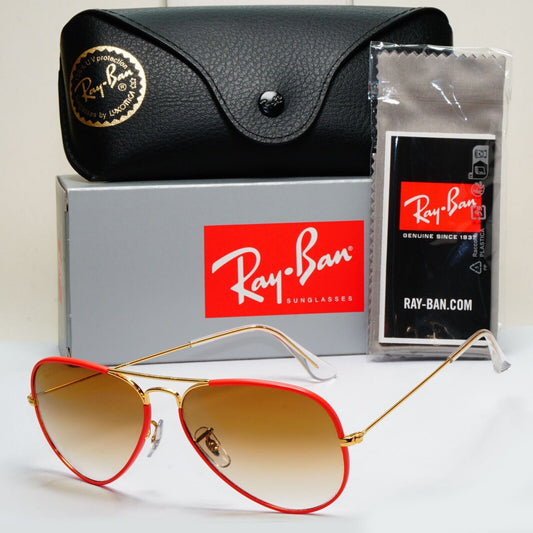 Ray-Ban Sunglasses Aviator Full Color Red Gold Brown RB 3025-J-M 9196/51 58mm