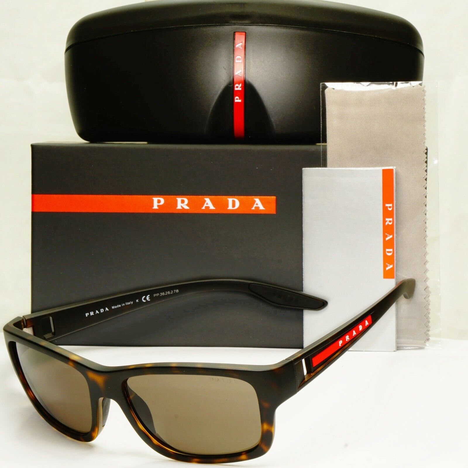 Prada Tortoiseshell Brown Sunglasses Red Stripe Mens SPS 01W 681-06H PS01WS