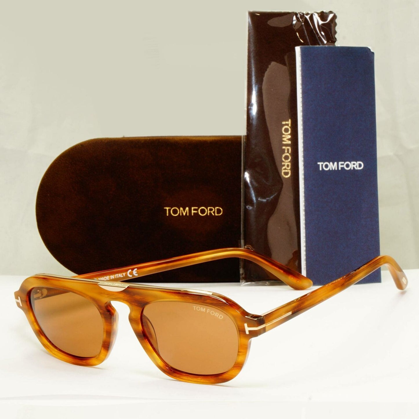 Authentic Tom Ford Mens Light Brown Gold Sunglasses Sebastian 02 TF 736 55E