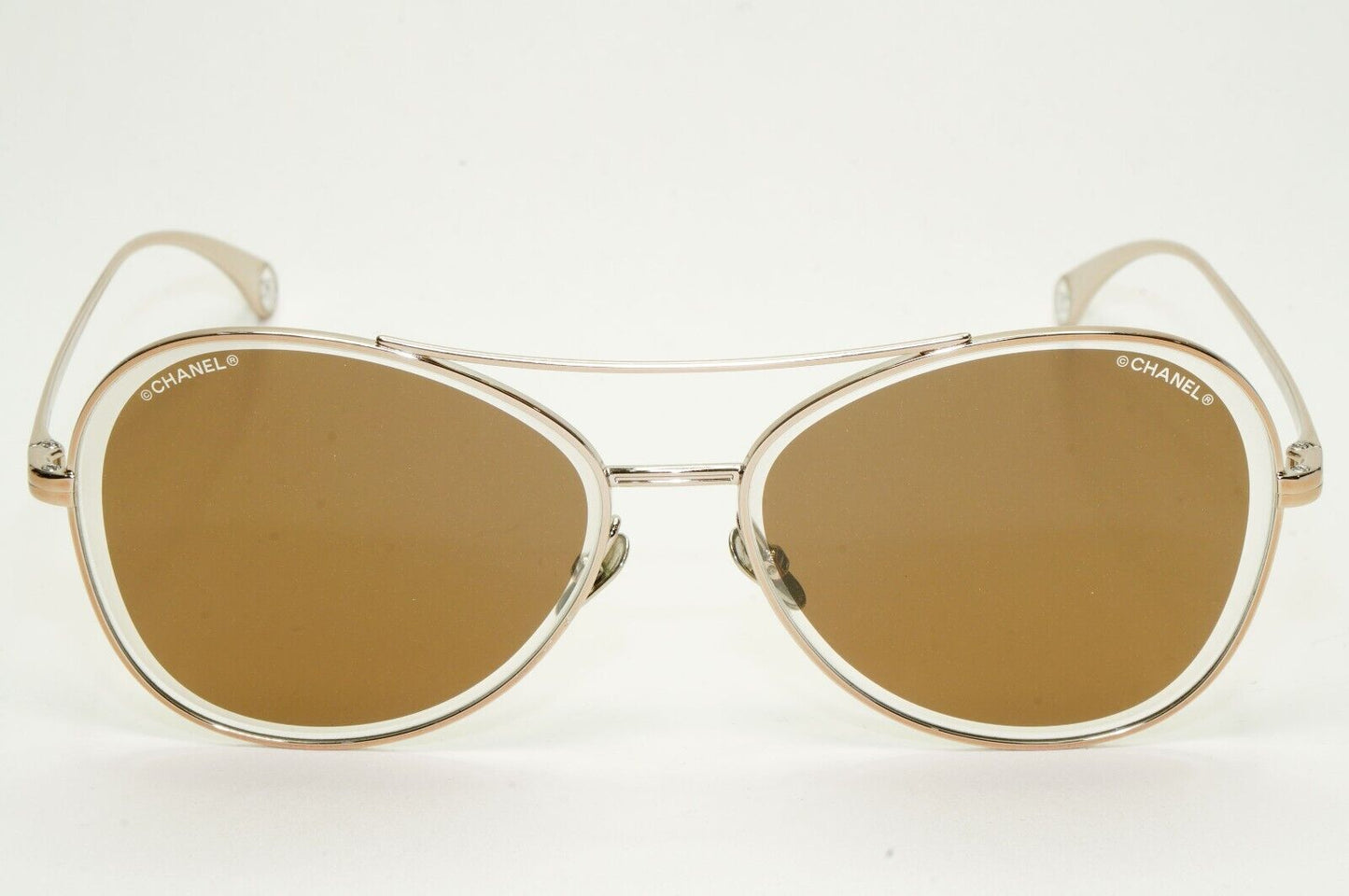 Chanel Sunglasses Gold Brown Pilot Metal Designer Fashion 4260 c.132/EE 59mm