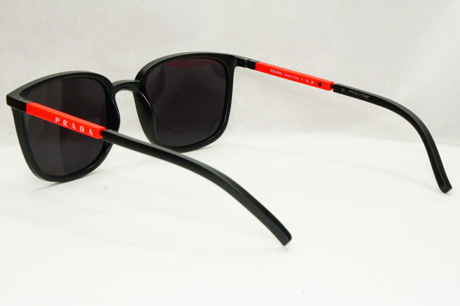 Prada Sunglasses Black Rubber Square Red Stripe PS05NV VPS 05N 1BO-1O1 54mm