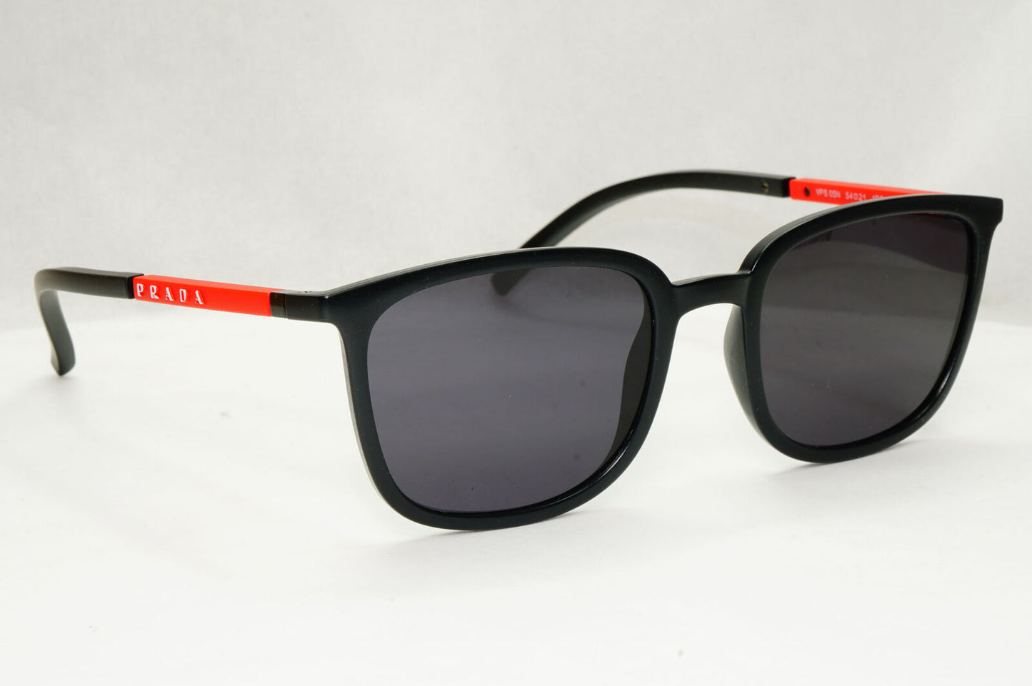 Prada Sunglasses Black Rubber Square Red Stripe PS05NV VPS 05N 1BO-1O1 54mm