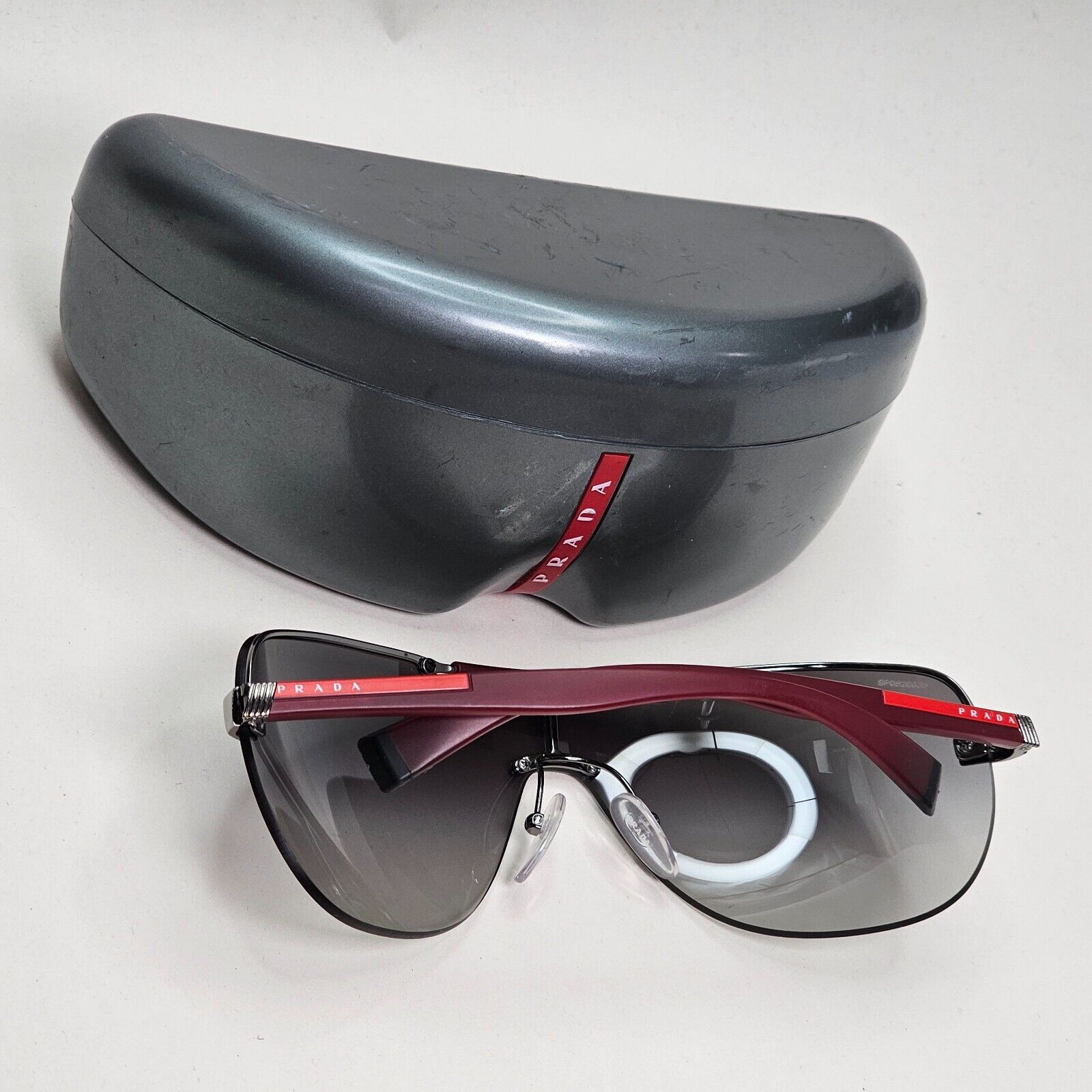 Prada Sunglasses 2007 Vintage Sield Wrap Red Grey PS52NS SPS 52N 5AV-3M1 120824