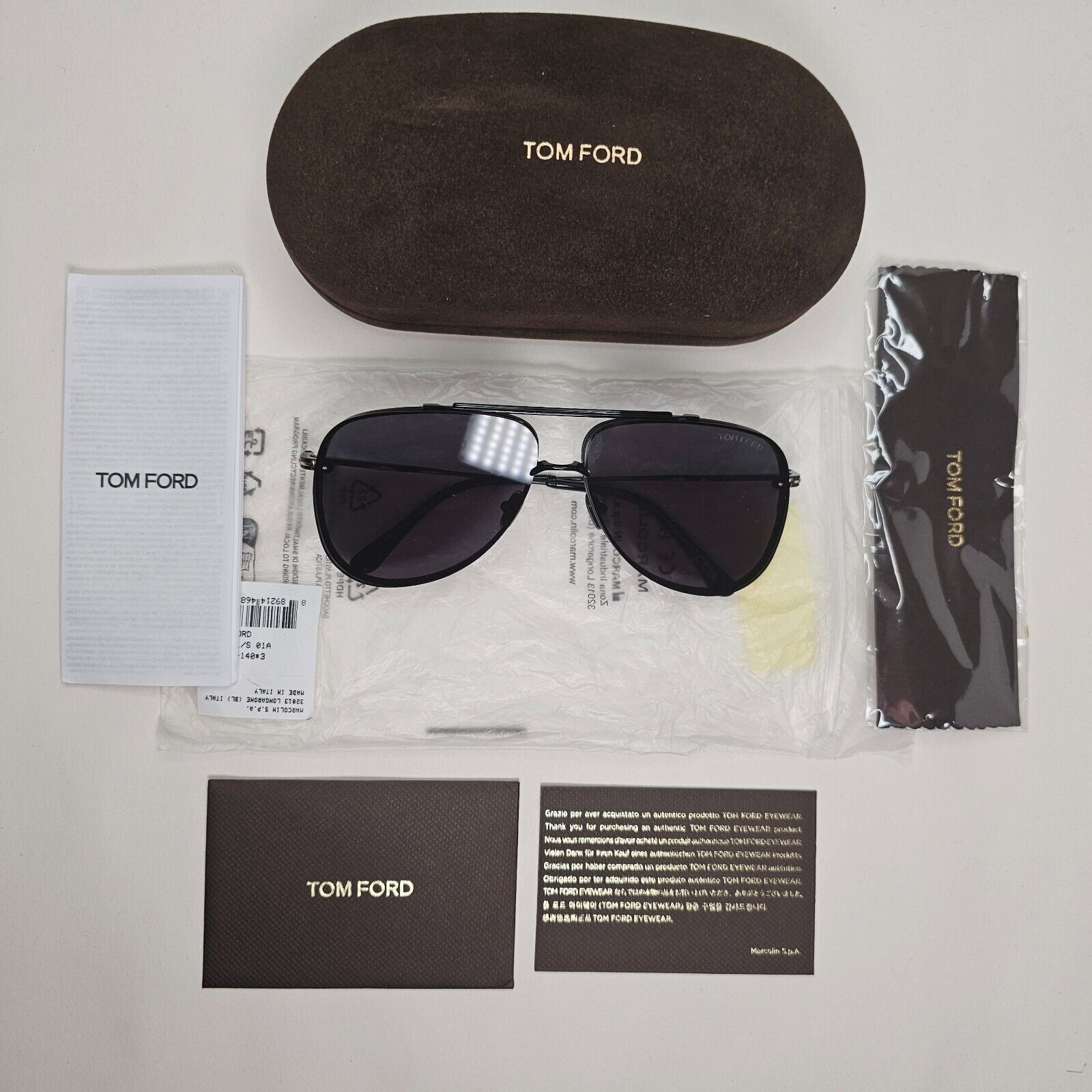 Tom Ford Sunglasses Black Glossy Metal Pilot Leon FT1071 TF 1071 01A 62mm