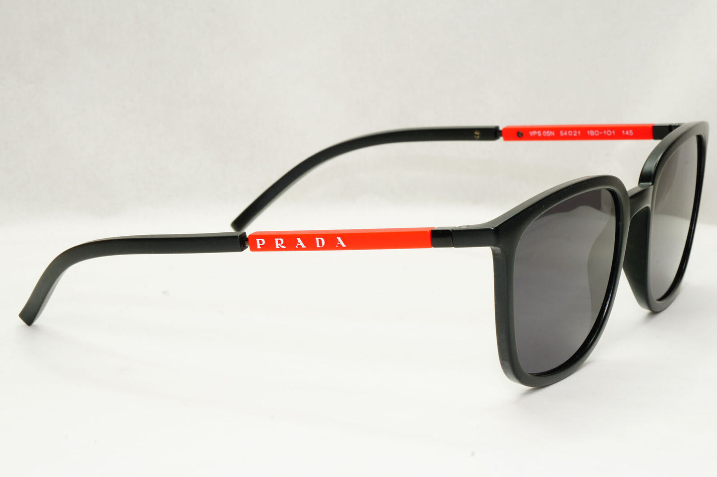 Prada Sunglasses Black Rubber Square Red Stripe PS05NV VPS 05N 1BO-1O1 54mm