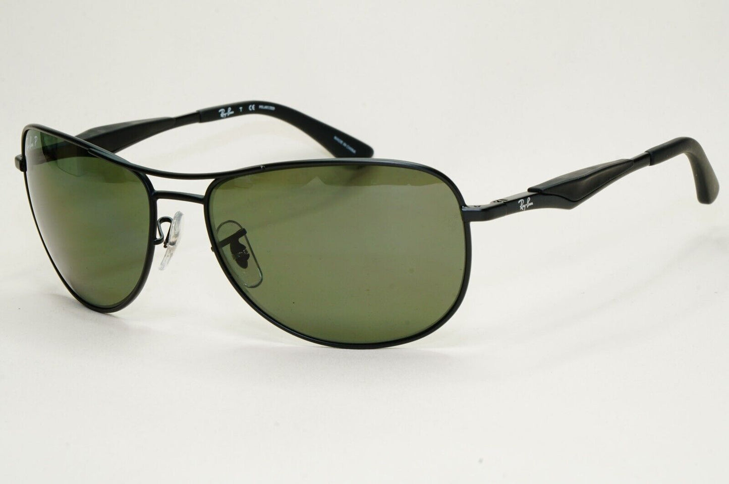 Ray-Ban Sunglasses Polarized Black Green Metal Pilot Wrap RB 3519 006/9A 59mm