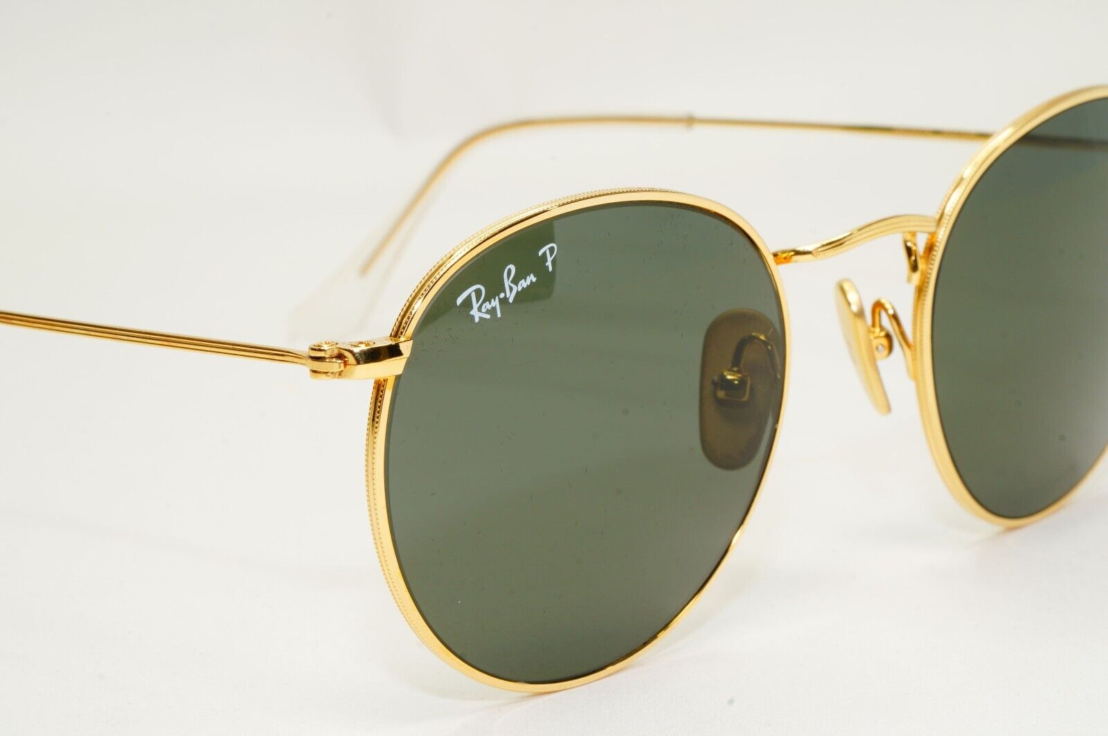 Ray-Ban Sunglasses Round Titanium Polarised Gold Green RB 8247 9216/58 50mm