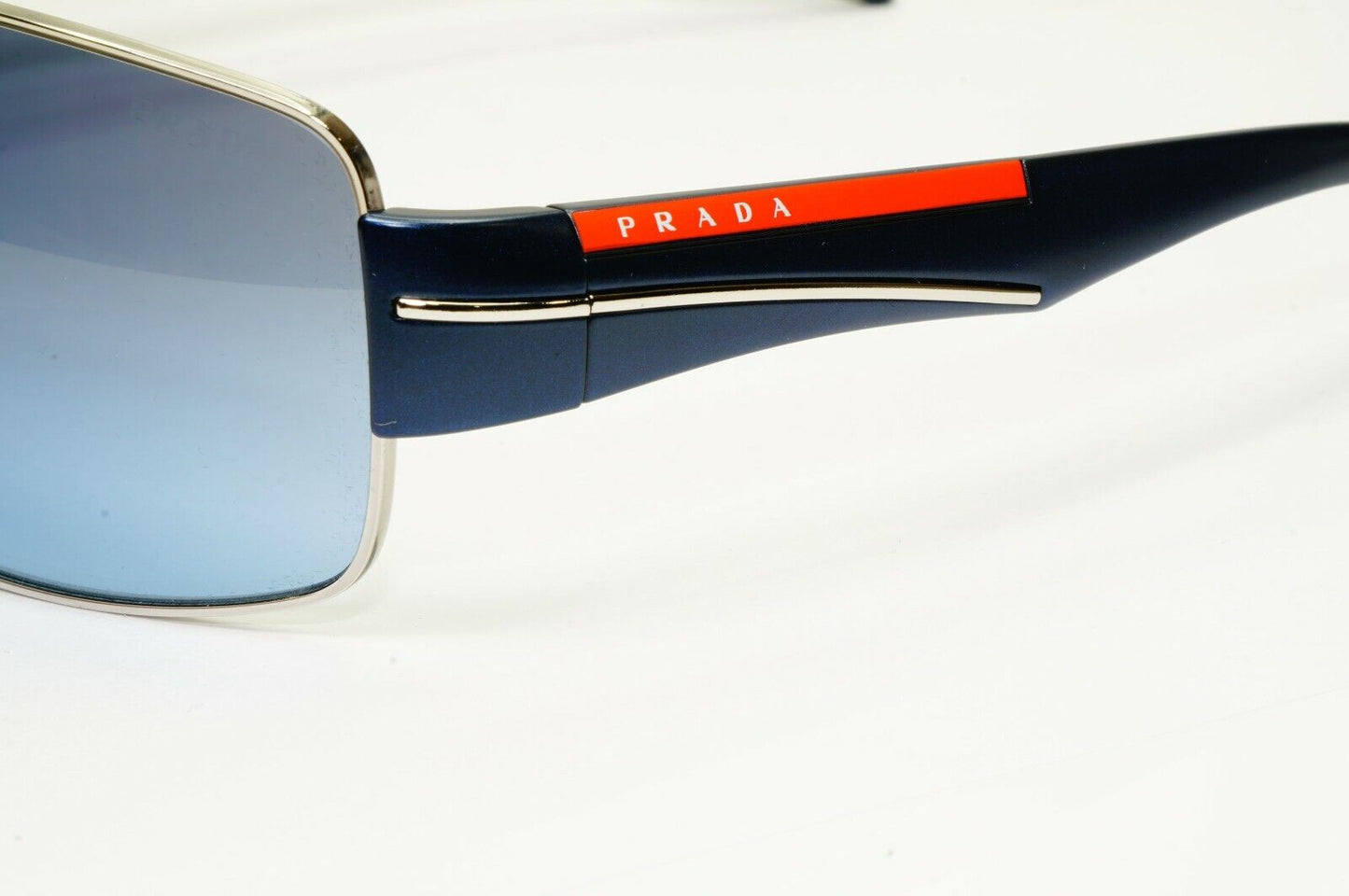 Authentic Prada Mens Blue Square Metal Sunglasses SPS 53N 1BC-5I1 Red Stripe