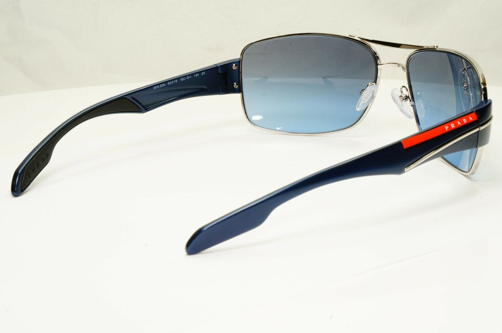 Authentic Prada Mens Blue Square Metal Sunglasses SPS 53N 1BC-5I1 Red Stripe