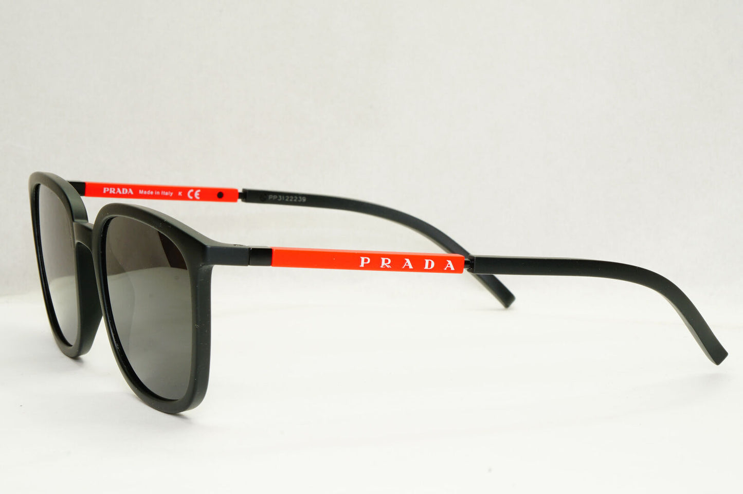 Prada Sunglasses Black Matte Red Stripe Square PS05NV VPS 05N 1AB-1O1 54mm