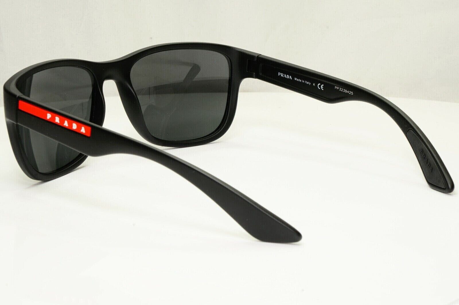 Prada Sunglasse Black Square Rubber PS01US SPS 01U DG0-5S0 Red Stripe Rossa 59mm