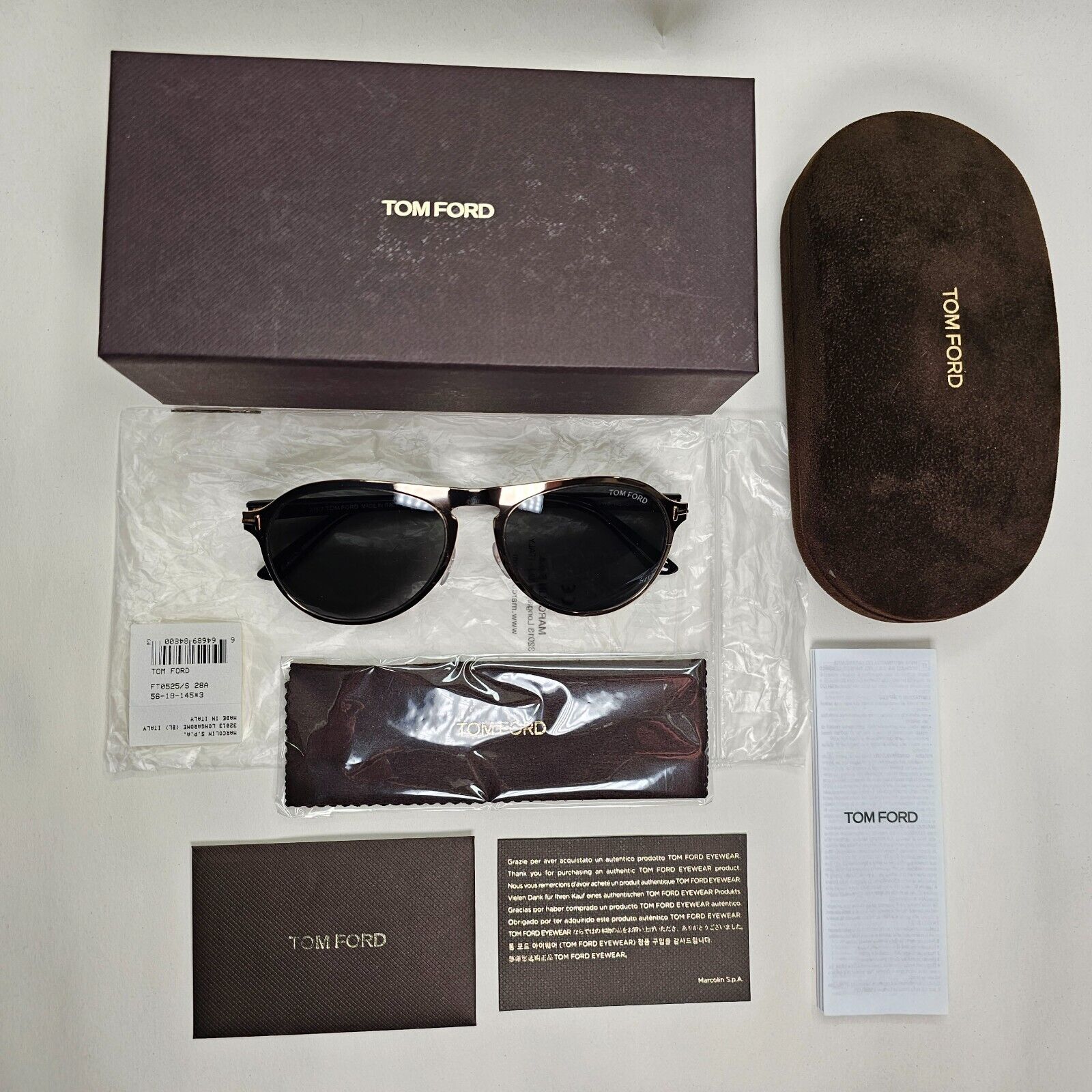 Tom Ford Sunglasses Bradburry Gold Black Square Metal FT0525 TF 525 28A 56mm