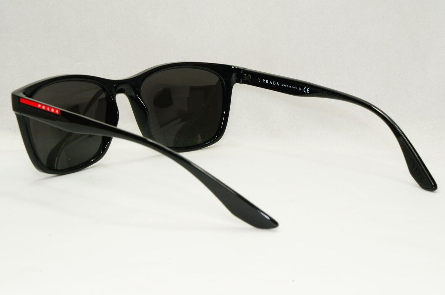 Prada Sunglasses Black Glossy Square Red Stripe PS02NV VPS 02N 1AB-1O1 55mm