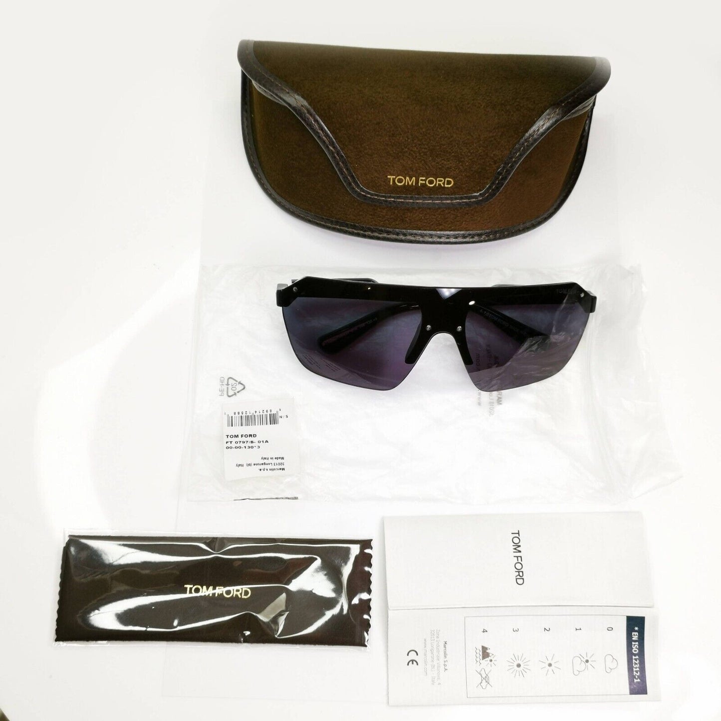 Tom Ford Mens Shield Visor Glossy Black Sunglasses Razor TF 797 01A 301024