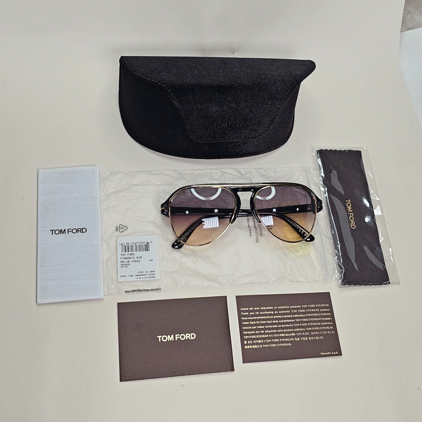 Tom Ford Sunglasses Marshall Black Gold Grey Gradient Pilot FT0929 TF 929 01B