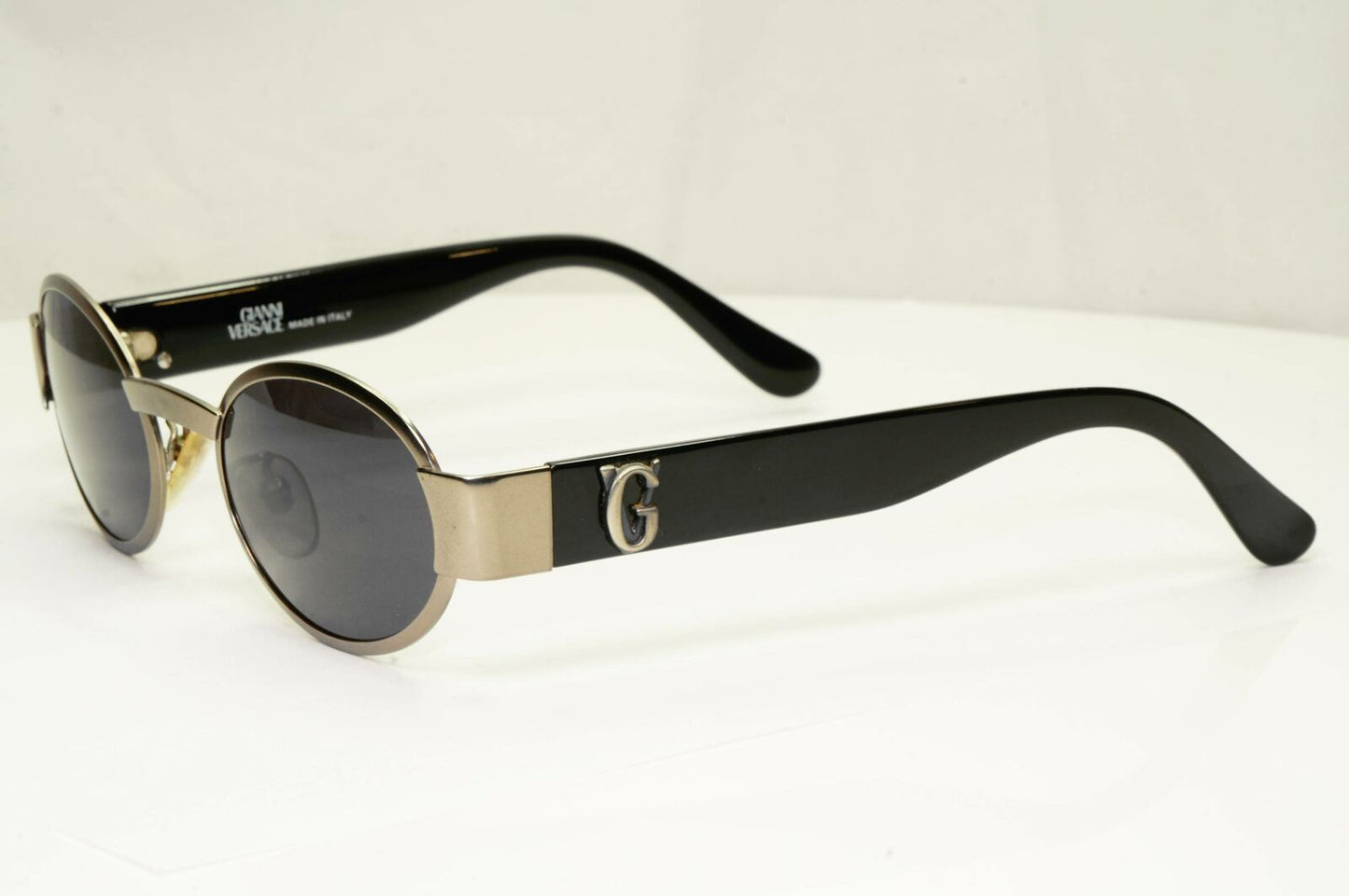 Gianni Versace 1996 Vintage Silver Black GV Metal Sunglasses MOD S48 COL 948