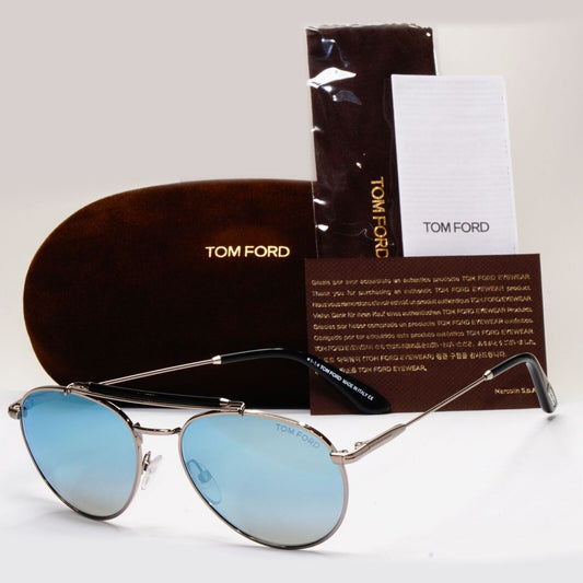 Tom Ford Sunglasses Colin Blue Mirror Silver Small Metal Pilot TF 338 FT0338