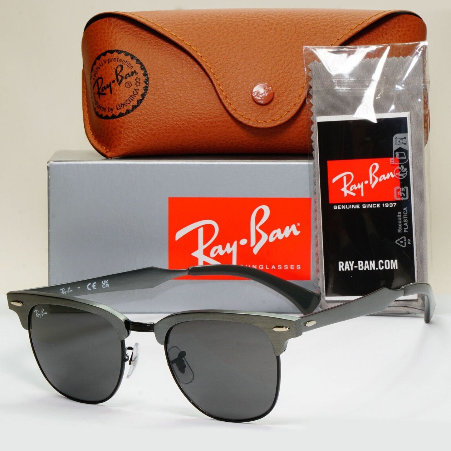 Ray-Ban Sunglasses Clubmaster Aluminum Metal Grey Black RB 3507 9247/B1 51mm