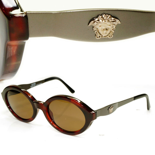 Gianni Versace 1996 Womens Vintage Brown Oval Medusa Sunglasses MOD 401 COL 900