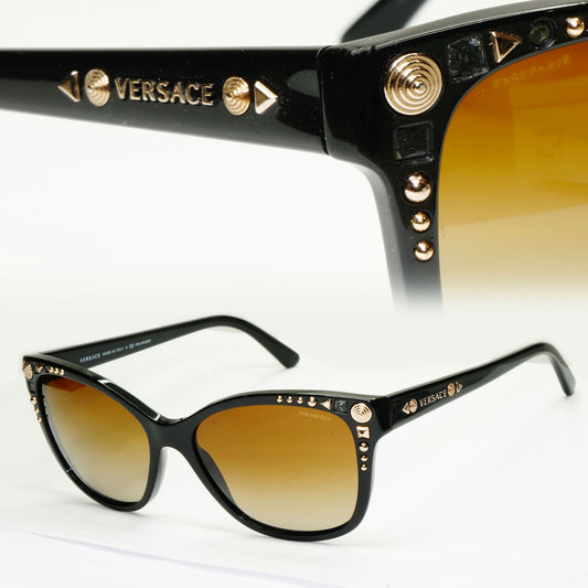 Versace 2013 Sunglasses Polarized Black Brown Gold Studs MOD 4270 GB1/T5 180323