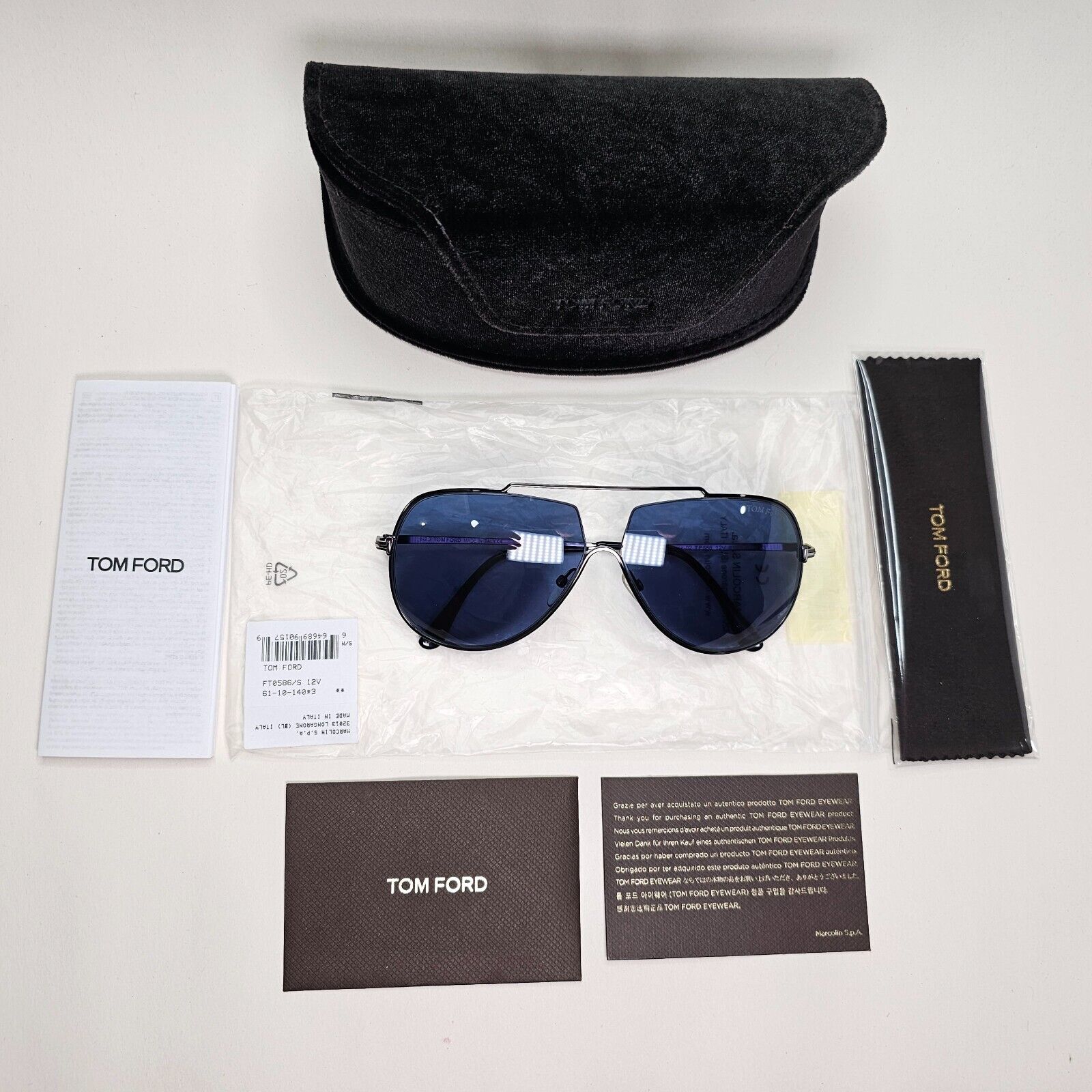 Tom Ford Sunglasses Chase-02 Gunmetal Dark Blue Metal Pilot FT0586 TF 586 12V