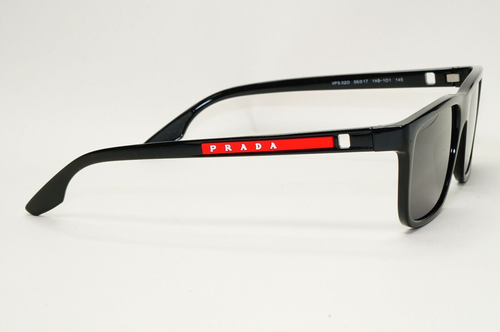 Prada Sunglasses Black Glossy Square Red Linea Rossa PS02OV VPS 02O 1AB-1O1 55mm