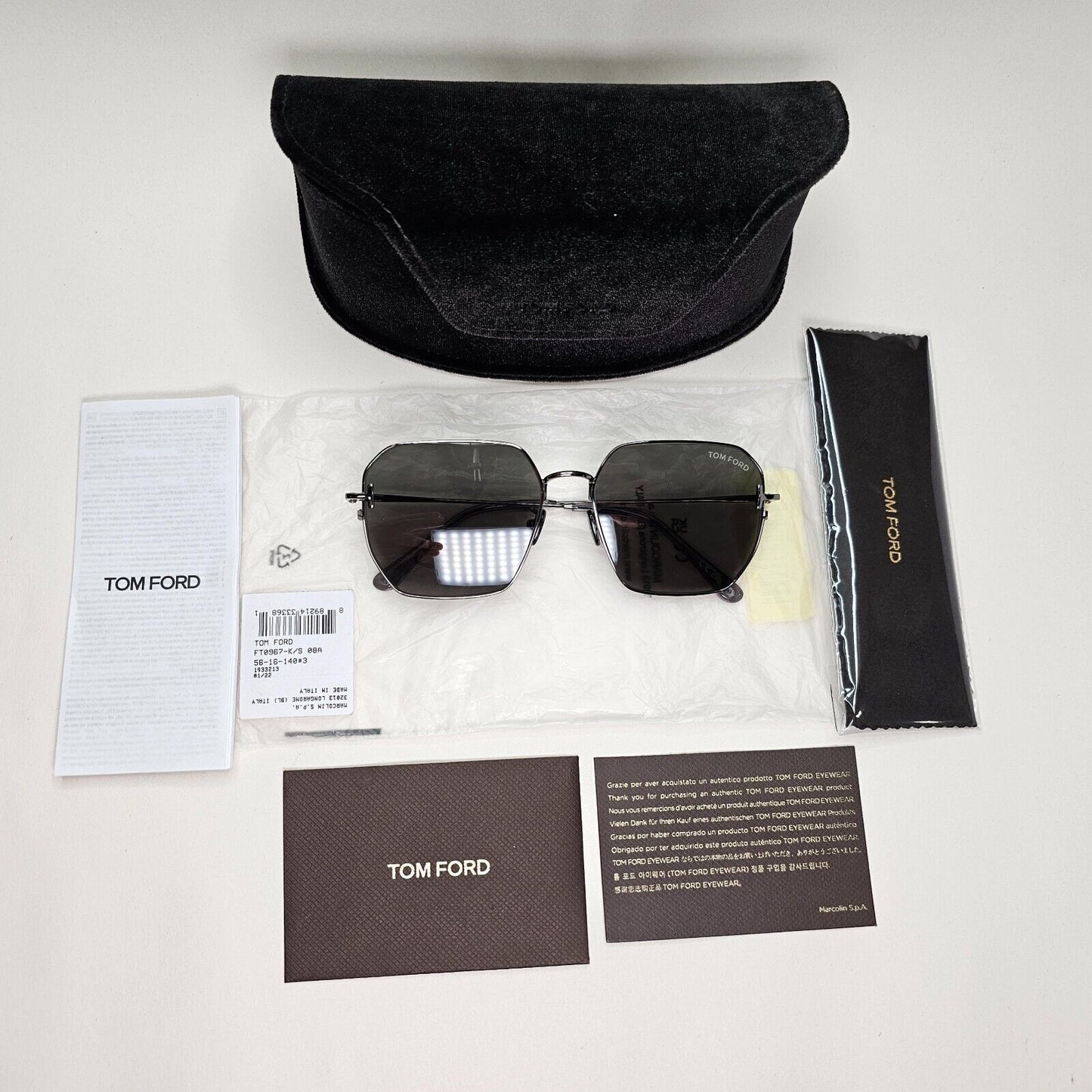 Tom Ford Sunglasses Unisex Gunmetal Grey Angular Geometric FT0967-K TF 967-K 08A