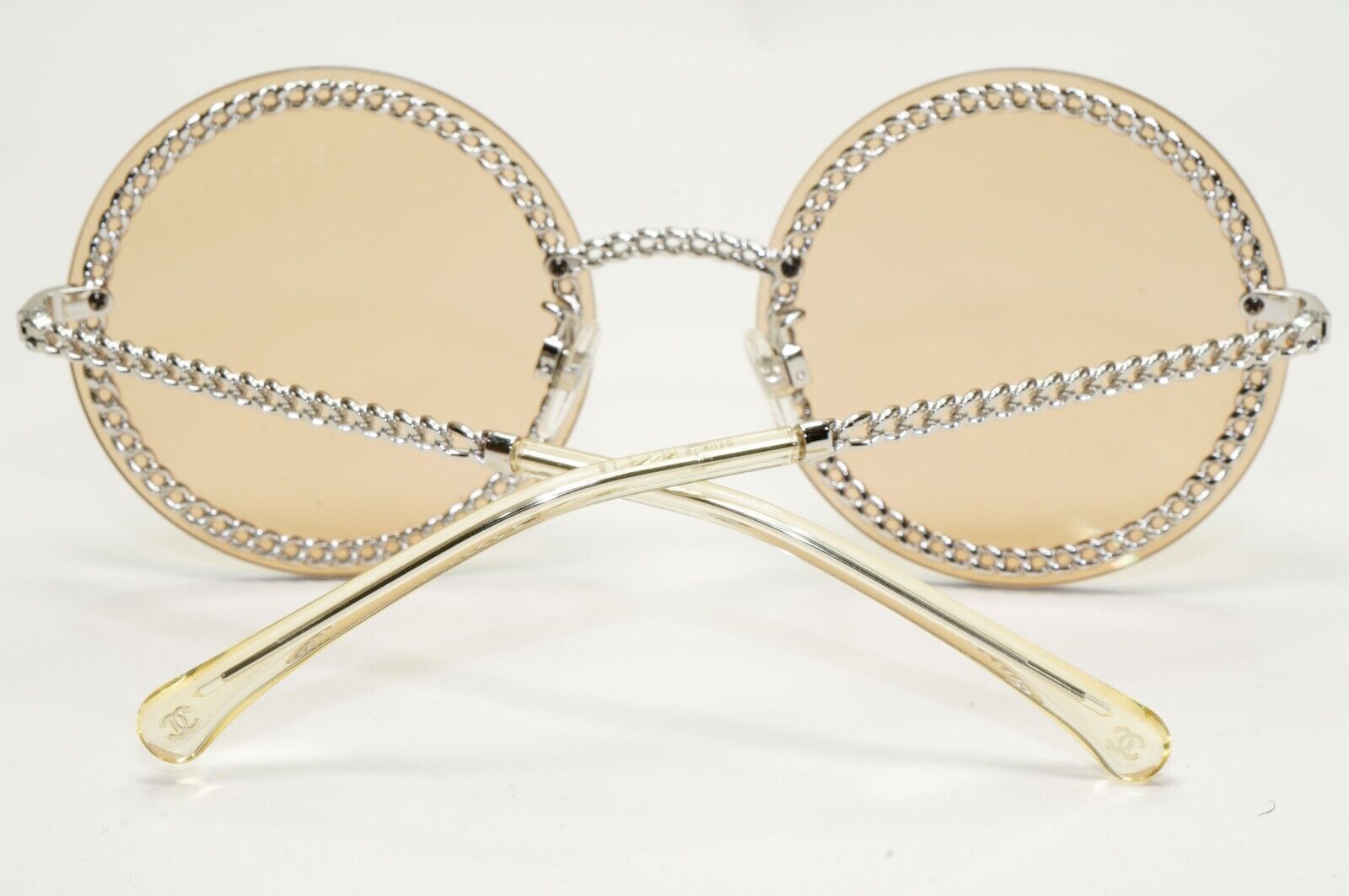 Chanel Sunglasses Chain Round Rimless Metal Silver Light Brown CH 4245 c.124/73