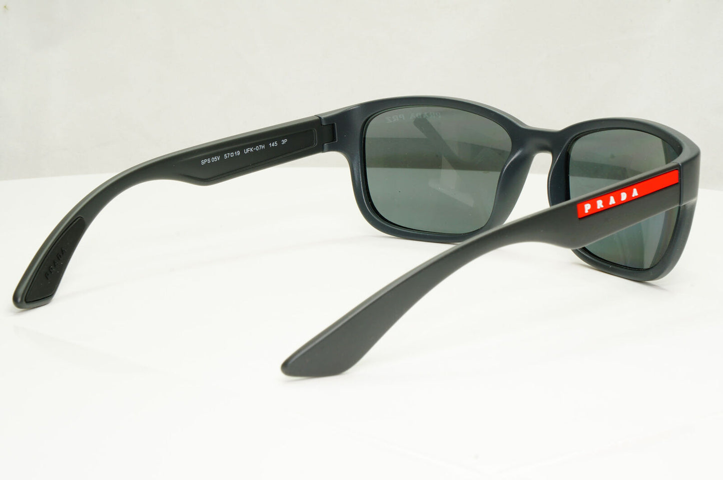 Prada Polarised Mirror Sunglasses Grey Rubber Red Stripe PS05VS SPS 05V UFK-07H