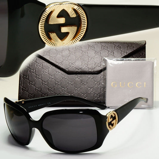 Gucci Sunglasses 2010 Vintage Black Gold Square GG 3164/S D28JJ 61mm 050824