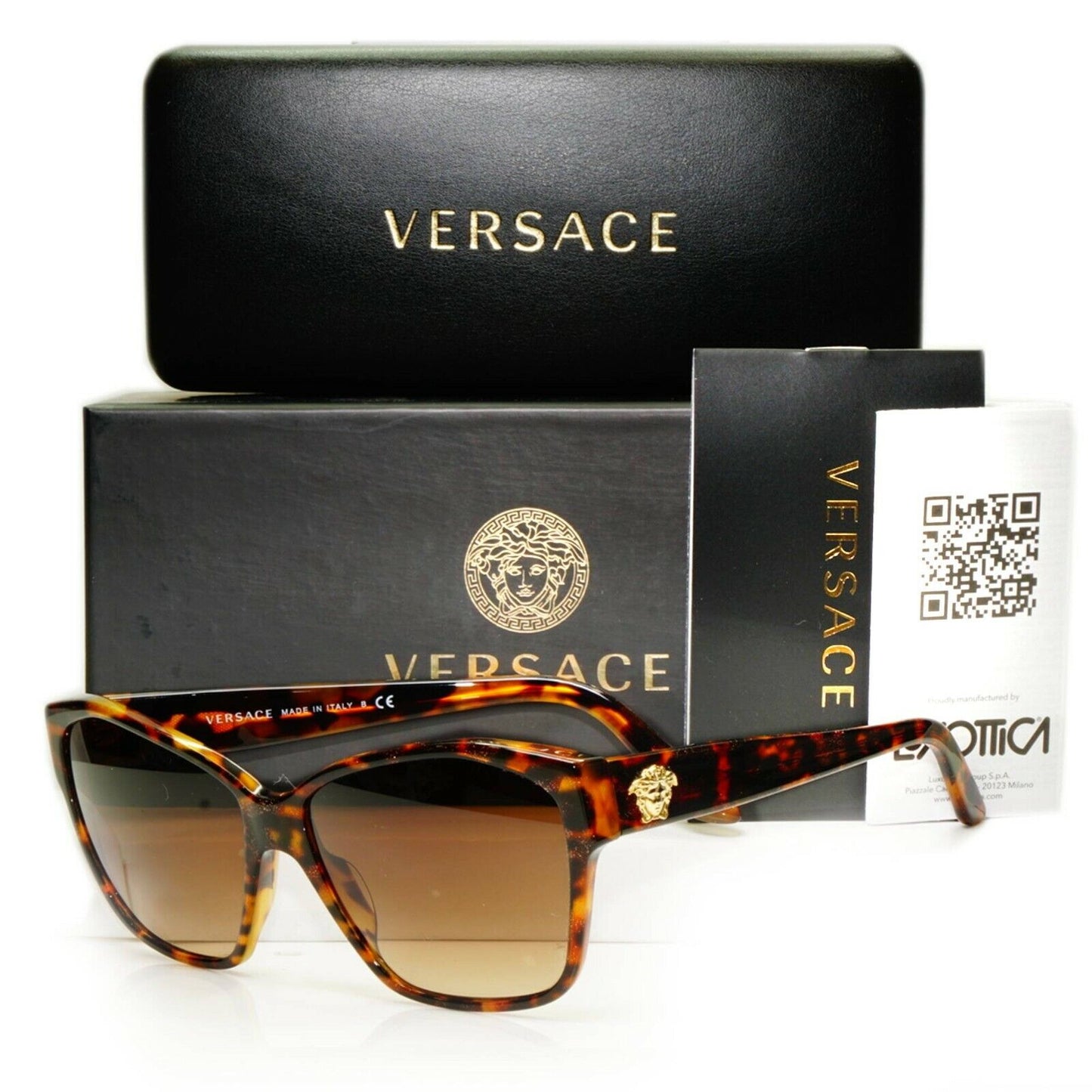 Versace Gold Medusa Brown Tortoise Shell Sunglasses Womens Square 4277 5115/13