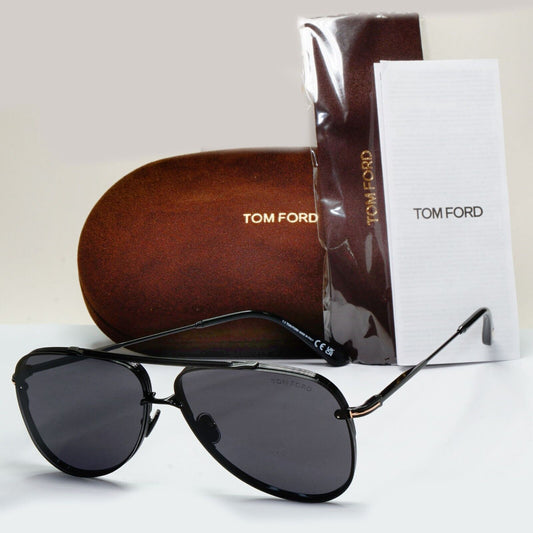 Tom Ford Sunglasses Black Glossy Metal Pilot Leon FT1071 TF 1071 01A 62mm