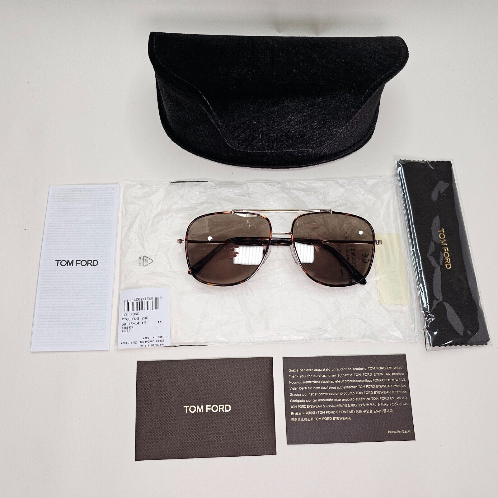 Tom Ford Sunglasses Benton Gold Brown Mirror Navigator FT0693 TF 693 28G 58mm