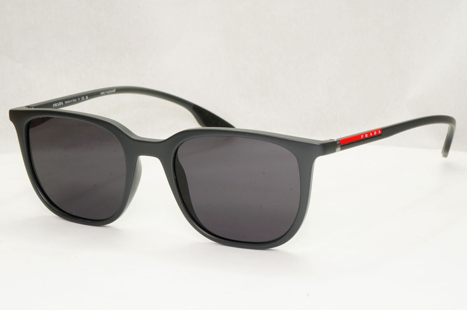 Prada Sunglasses Grey Rubber Square Red Stripe PS01OV VPS 01O UFK-1O1 50mm