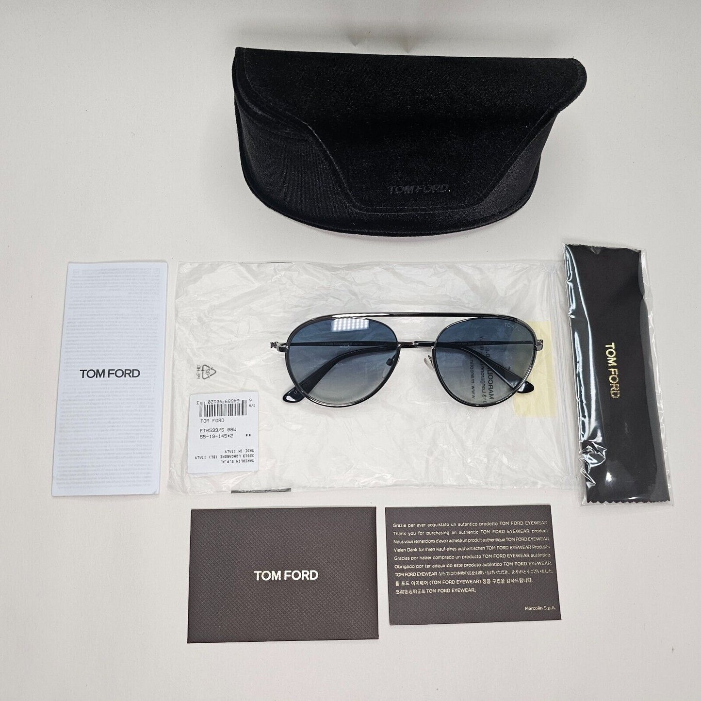 Tom Ford Sunglasses Keith-02 Shiny Gunmetal Blue Pilot FT0599 TF 599 08W 55mm