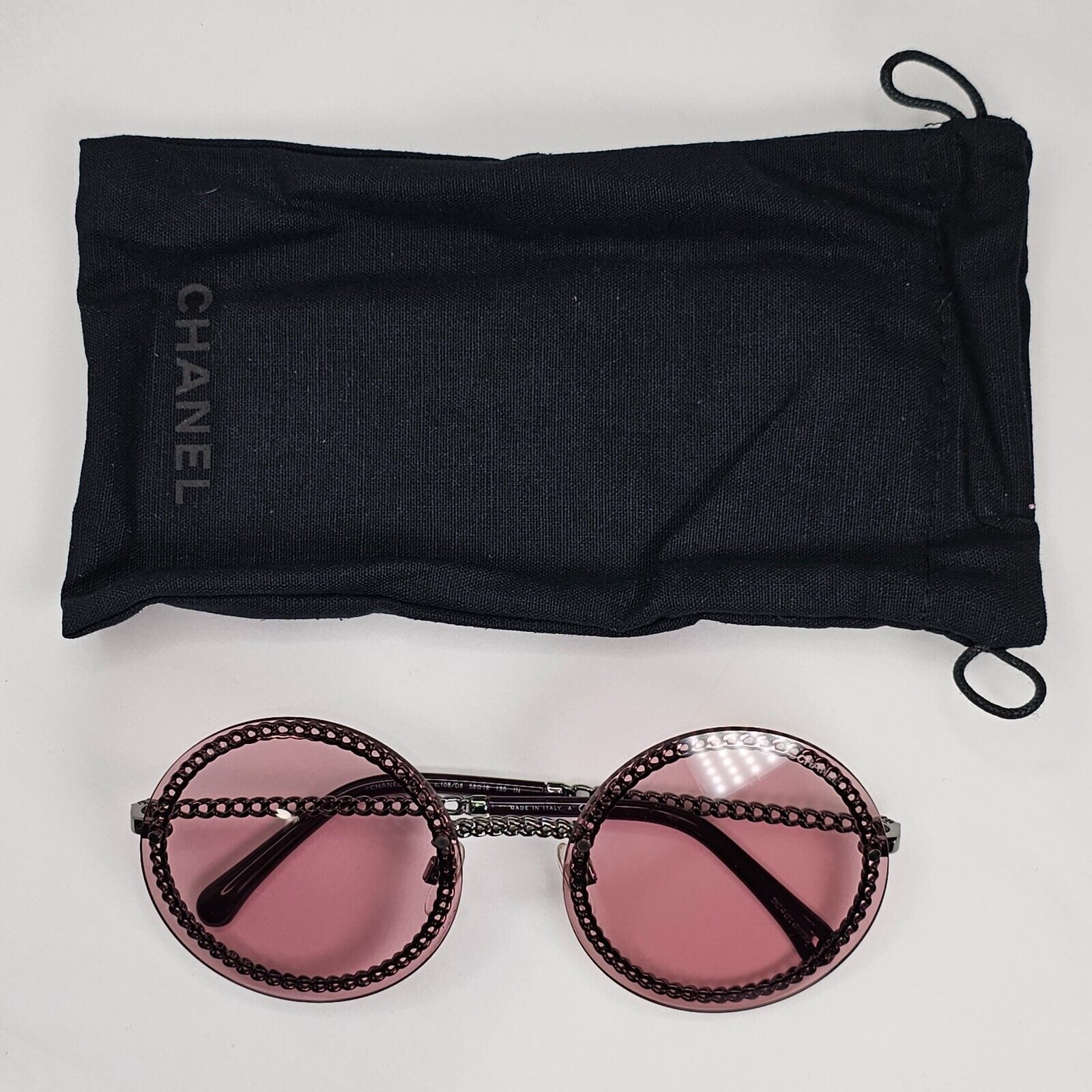 Chanel Sunglasses Chain Round Pink Red Burgundy Silver 4245 C.108/D8 041223 [A]