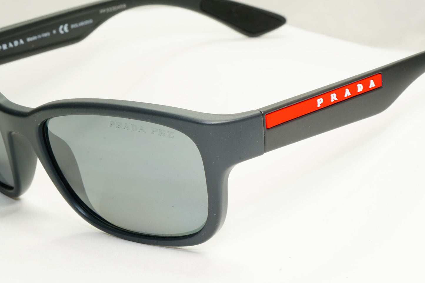 Prada Polarised Mirror Sunglasses Grey Rubber Red Stripe PS05VS SPS 05V UFK-07H