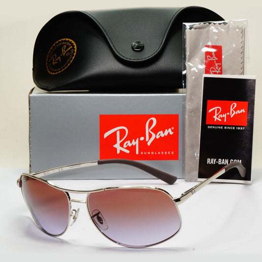 Ray-Ban Sunglasses 2013 Vintage Silver Brown Grey Wrap Pilot RB 3387 003/68 64mm