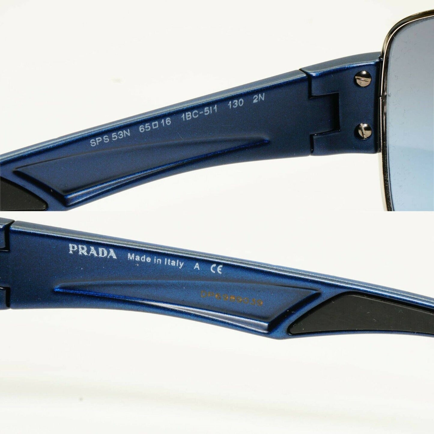 Authentic Prada Mens Blue Square Metal Sunglasses SPS 53N 1BC-5I1 Red Stripe