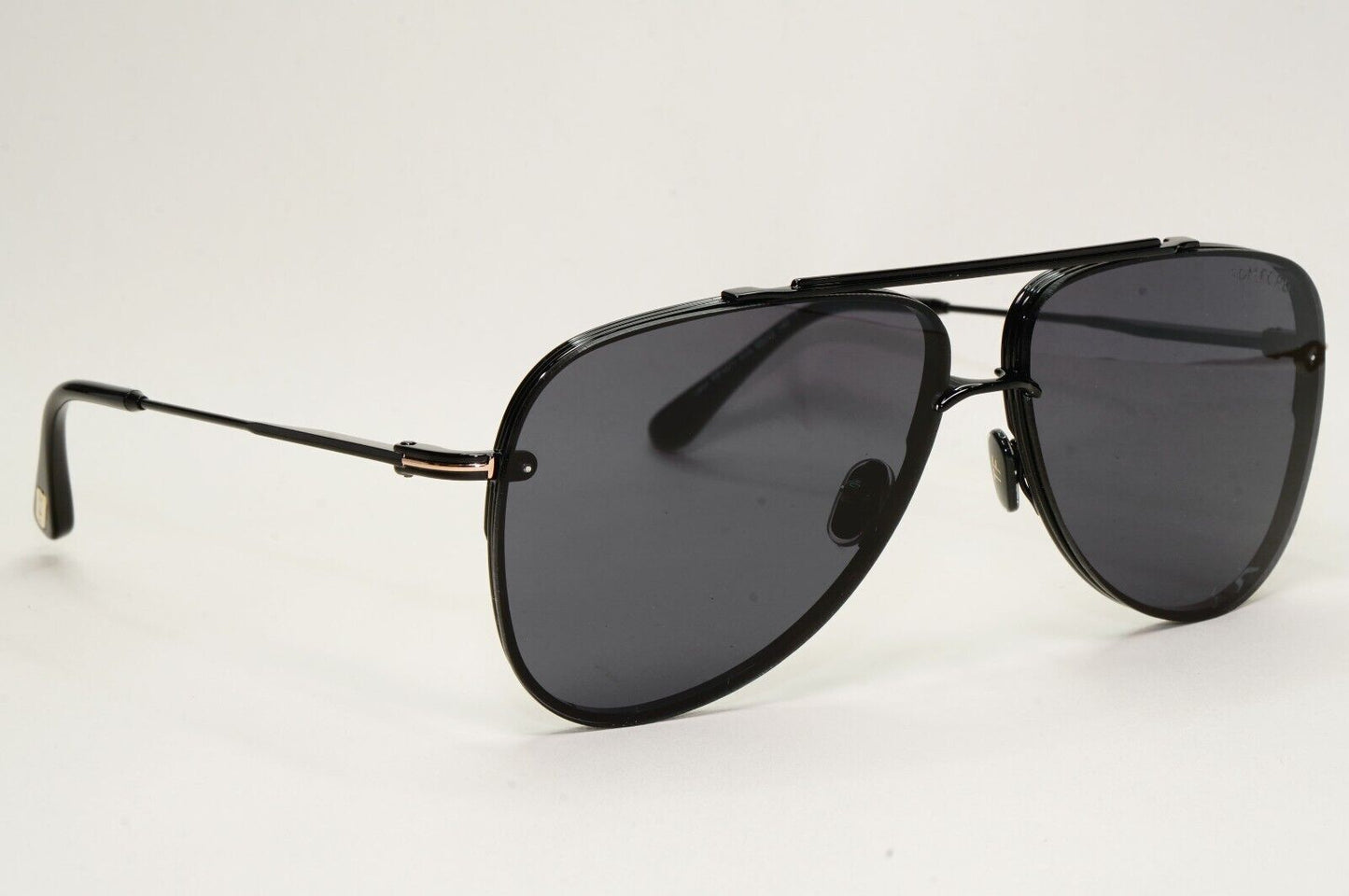 Tom Ford Sunglasses Black Glossy Metal Pilot Leon FT1071 TF 1071 01A 62mm