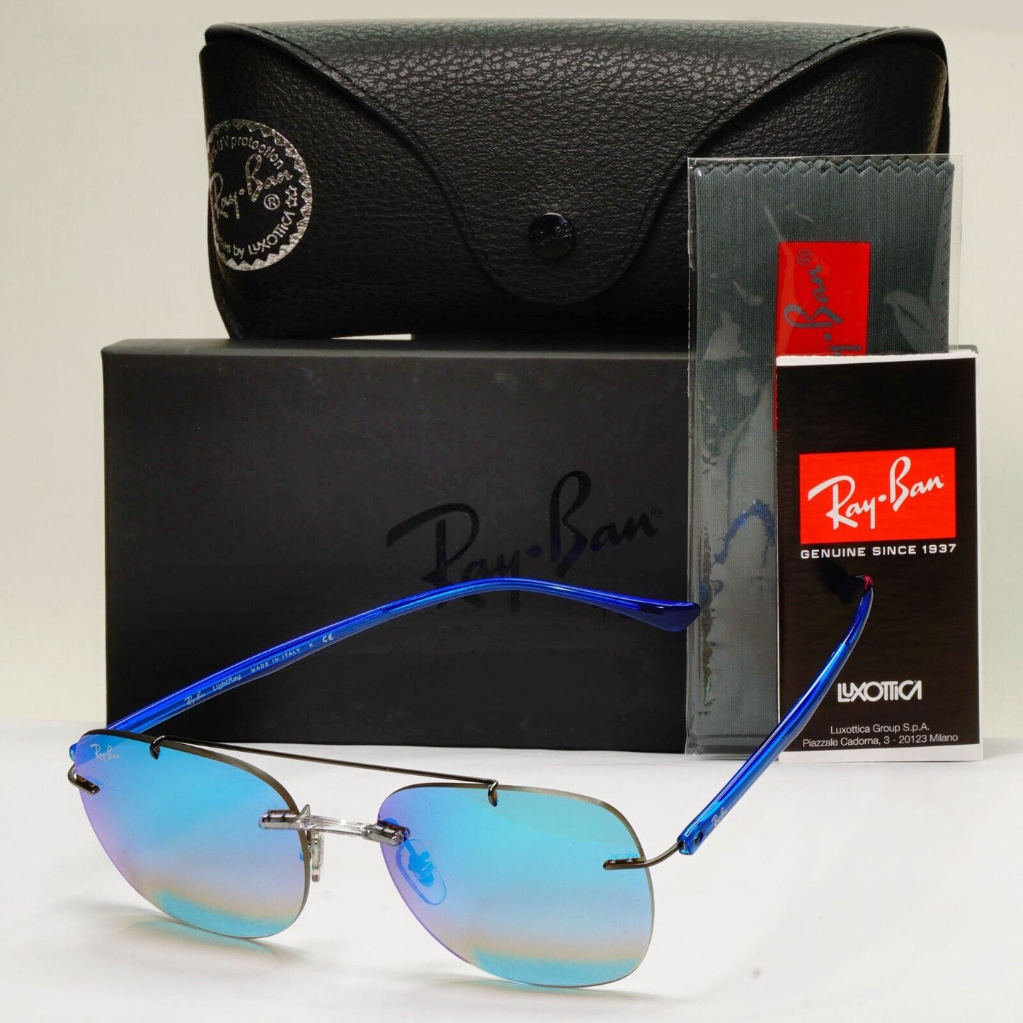 Ray-Ban Sunglasses Lightray Blue Mirror Rimless Ultralight RB 4280 6289/B7 55mm