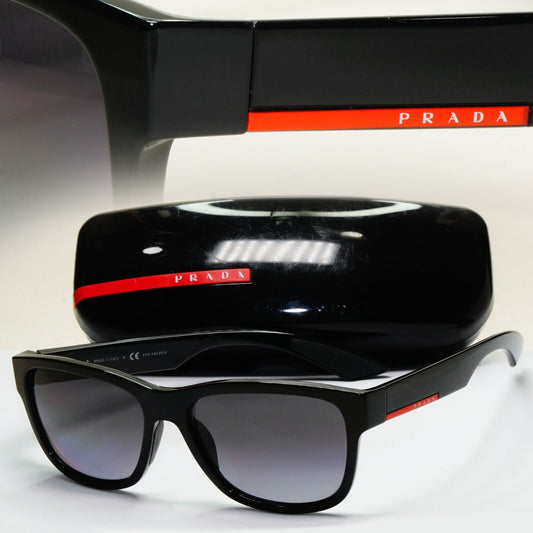 Prada Sunglasses Polarised Square Black Grey PS03QS SPS 03Q 1AB-5W1 120824