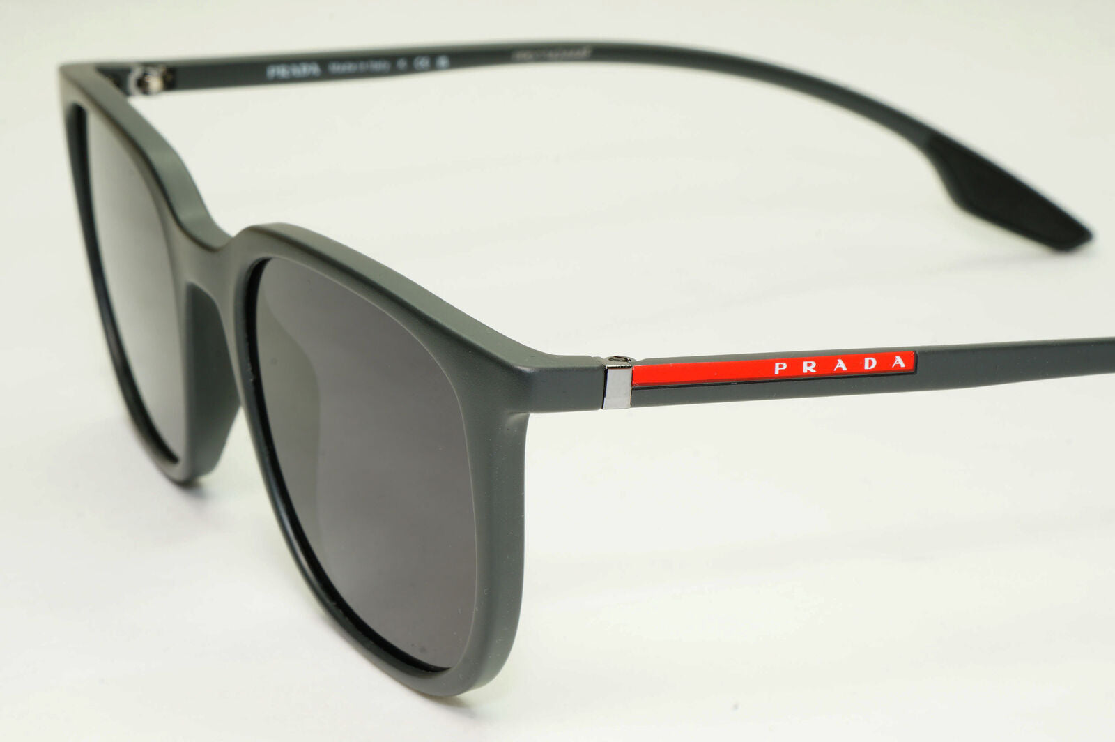 Prada Sunglasses Grey Rubber Square Red Stripe PS01OV VPS 01O UFK-1O1 50mm