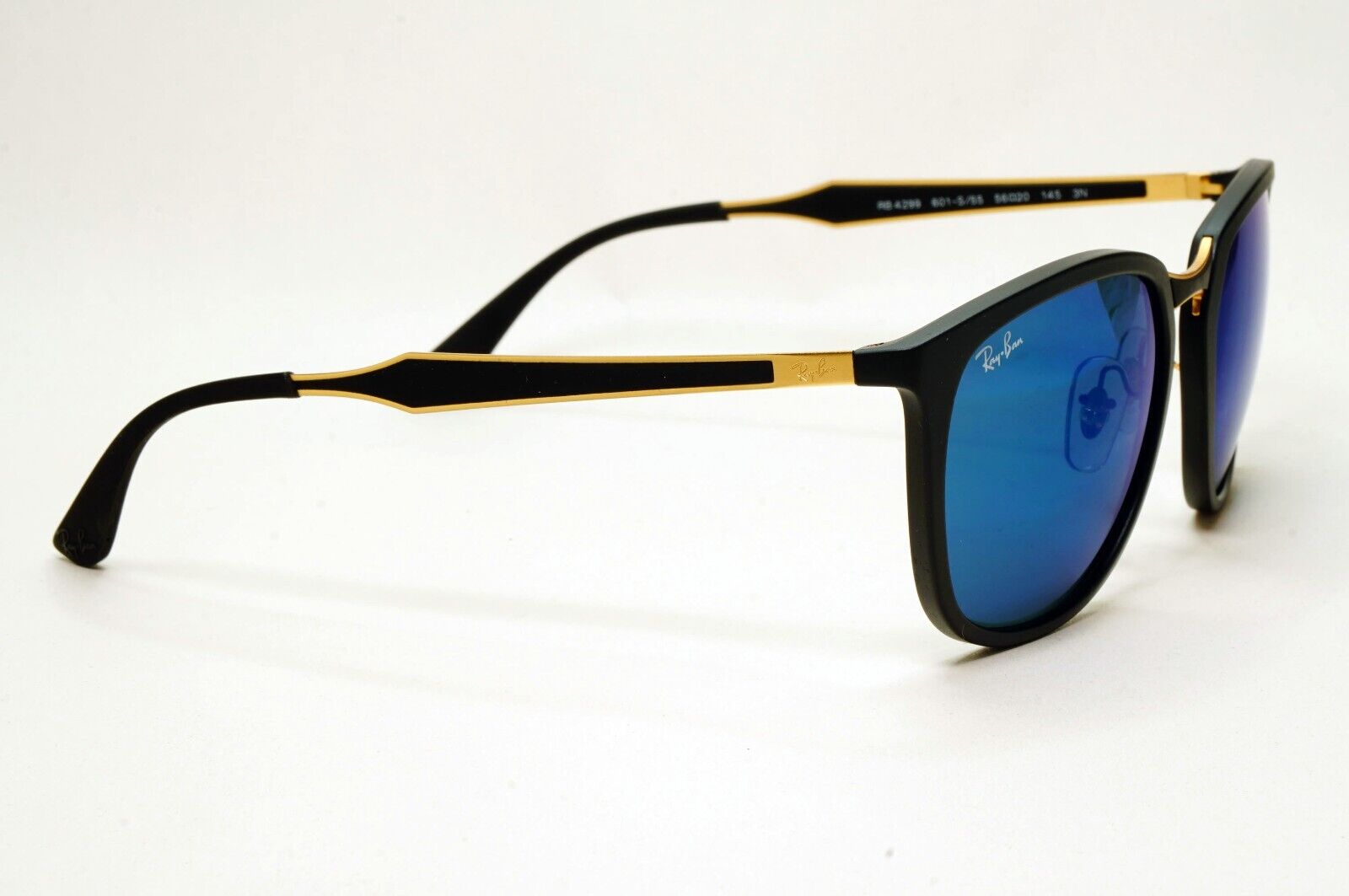 Ray-Ban Sunglasses Black Matte Gold Blue Mirror Square RB 4299 601-S/55